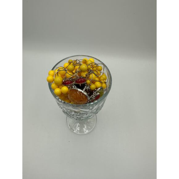 Vintage Libbey Hobstar Goblet Mystery Jar Yellow Jewelry - Picture 2 of 5
